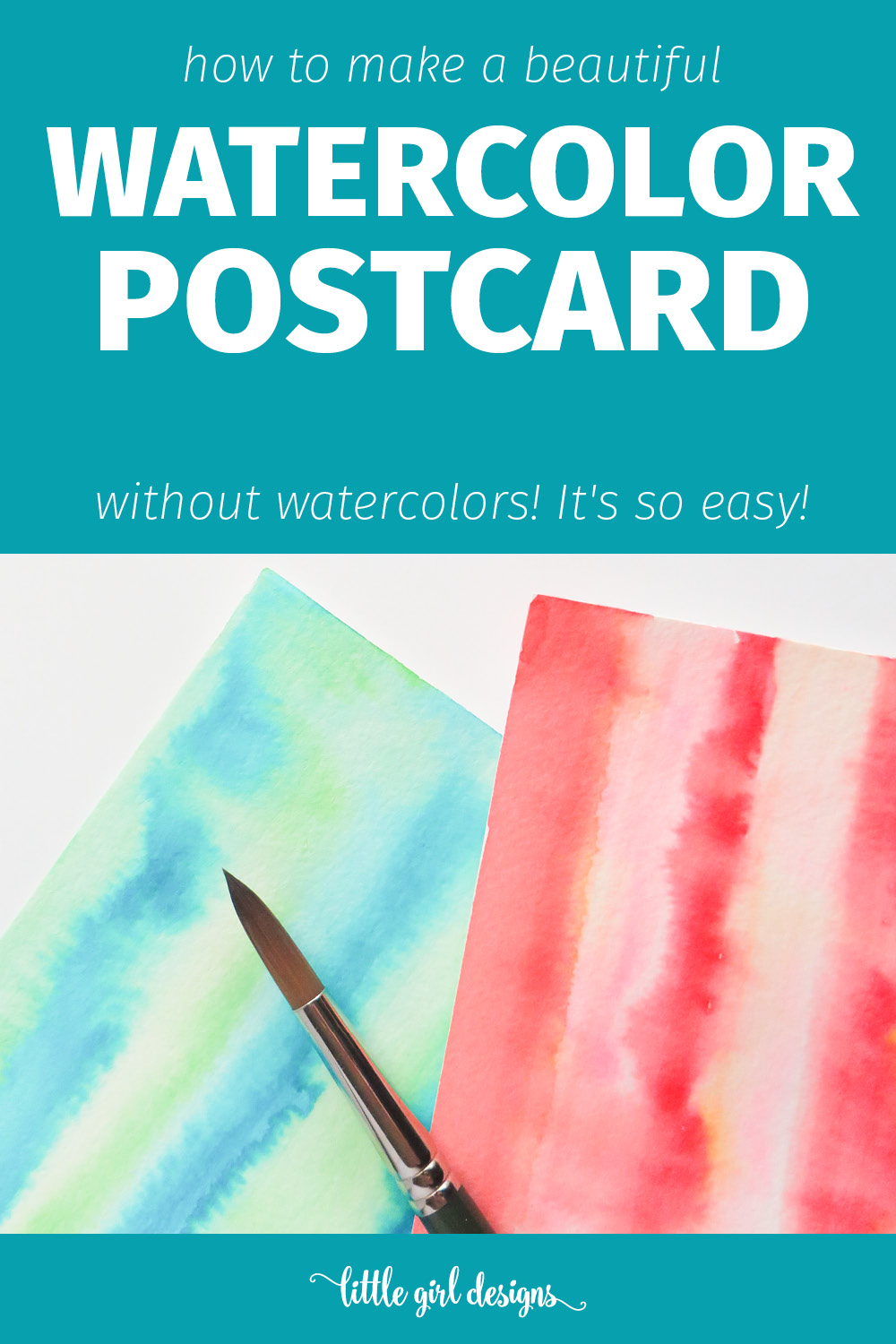 How to Make a Watercolor Postcard . . . Without Watercolors! Oh my goodness, I didn't realize you could do this! This method is so simple I taught it to my 5 and 7-year old nieces and they had a hey-day making lovely watercolor-looking pieces. It's so much fun! Also is a great idea for art journaling backgrounds. :) via littlegirldesigns.com